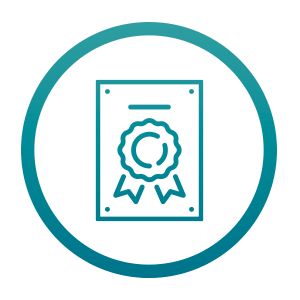 Illustration of an award or certificate with a ribbon, inside a circular border