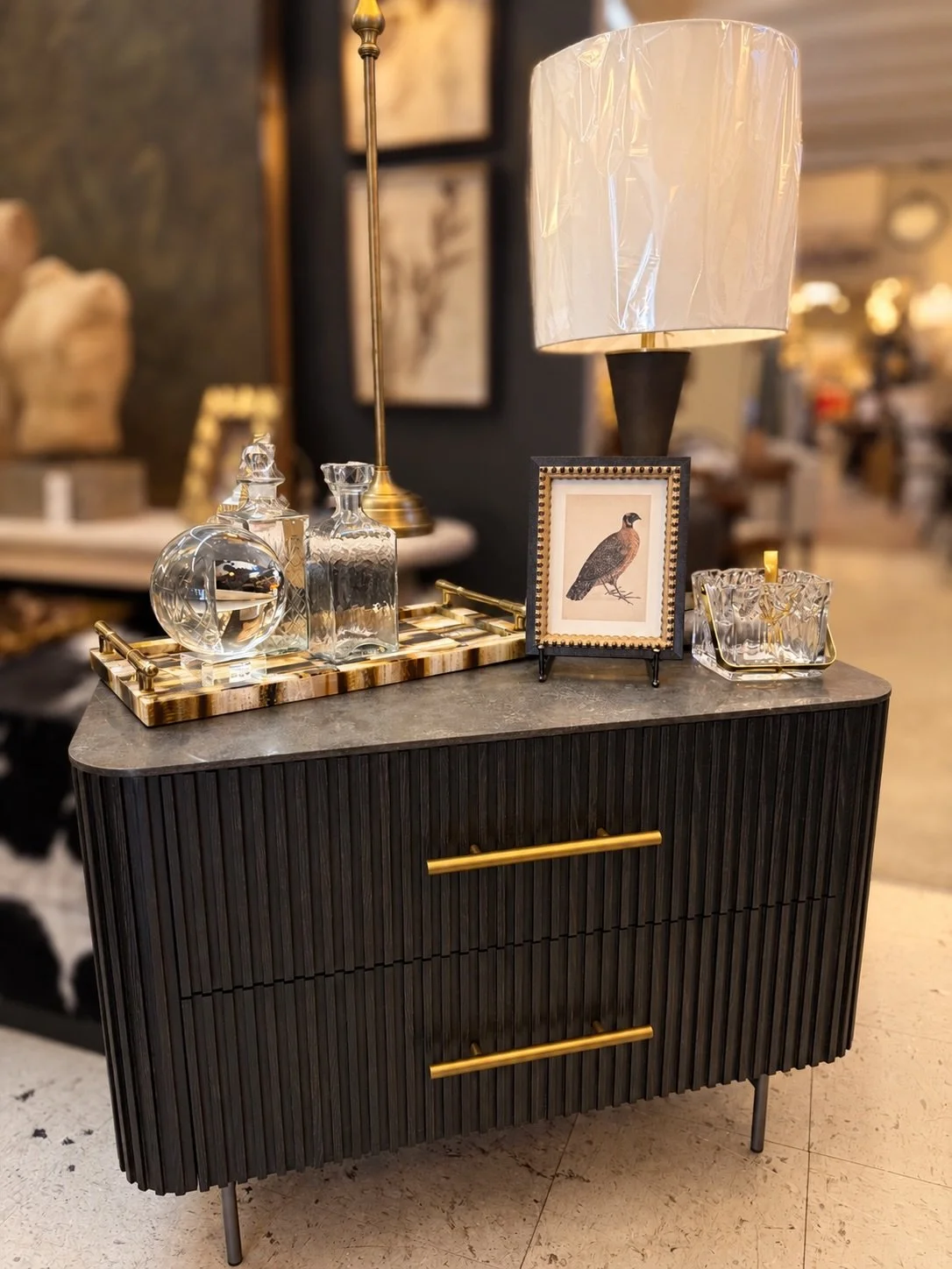 The details make this one. The Fletcher Nightstand by Four Hands pairs a natural bluestone top with dark reeded wood, rounded corners, and warm brass pulls. Both drawers are soft close, too.
35&frac12;&Prime; W &times; 20&frac12;&Prime; D &times; 25&