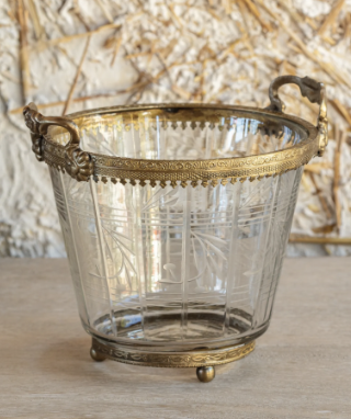Vintage Etched Glass and Brass Planter/Ice Bucket