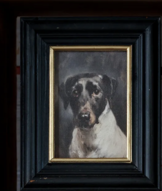 Vintage Dog Portrait in Black Wood Frame