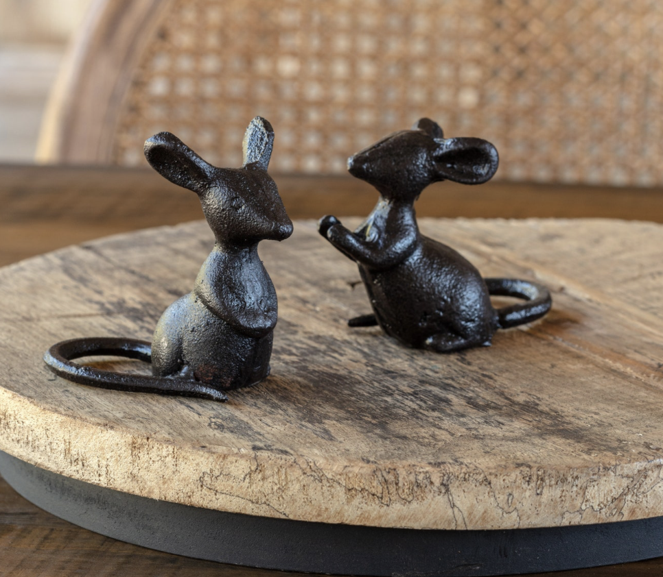 Whimsical Cast Iron Mouse Figurines