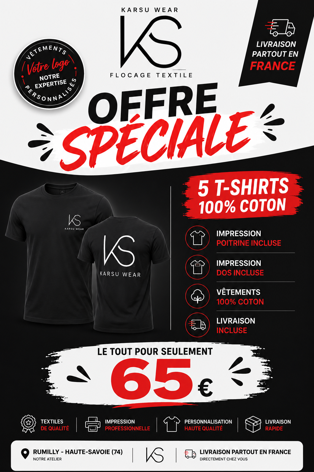 5 TSHIRTS PERSONNALISES