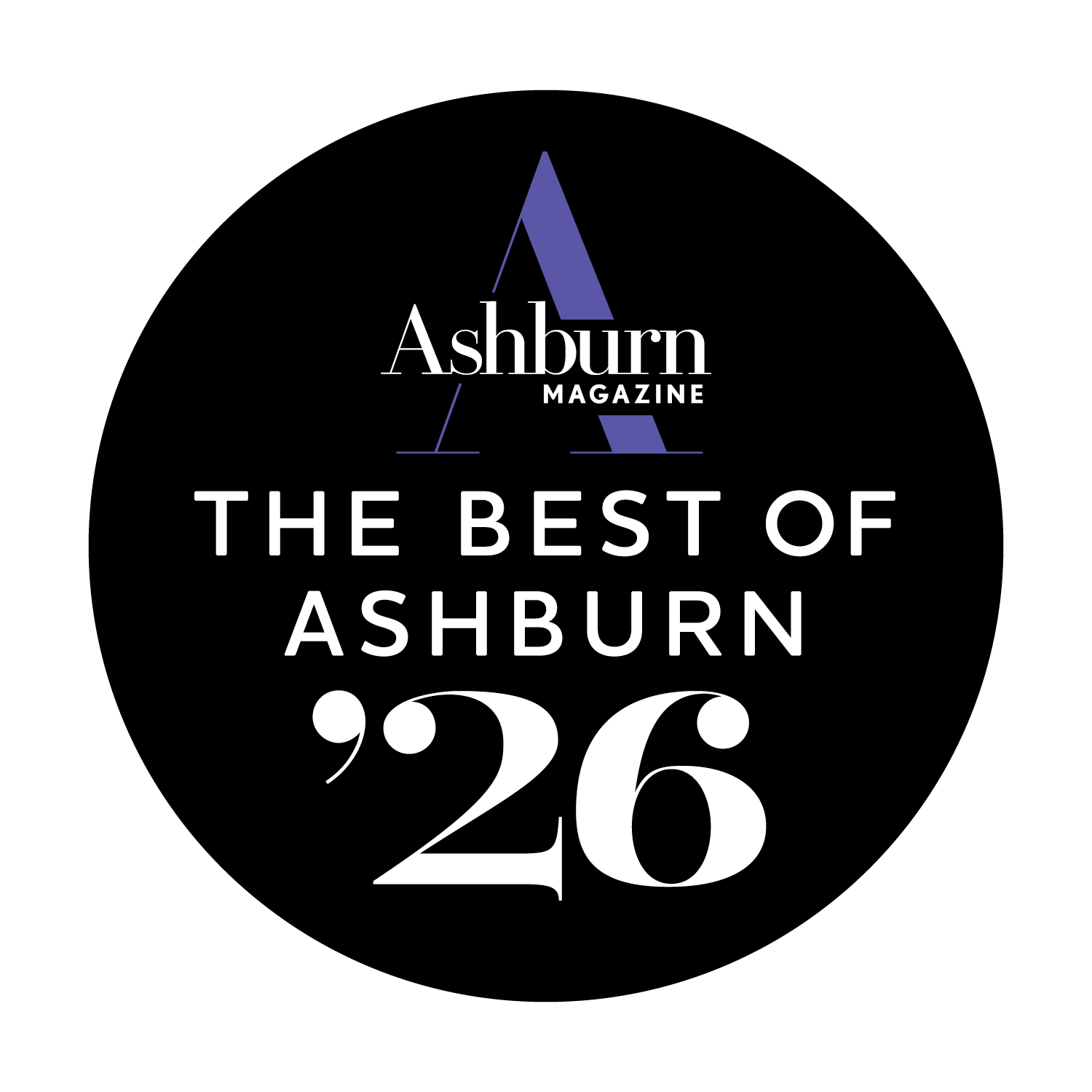 Cover of Ashburn Magazine titled 'The Best of Ashburn 2026' with a large stylized letter 'A' and the magazine's logo.