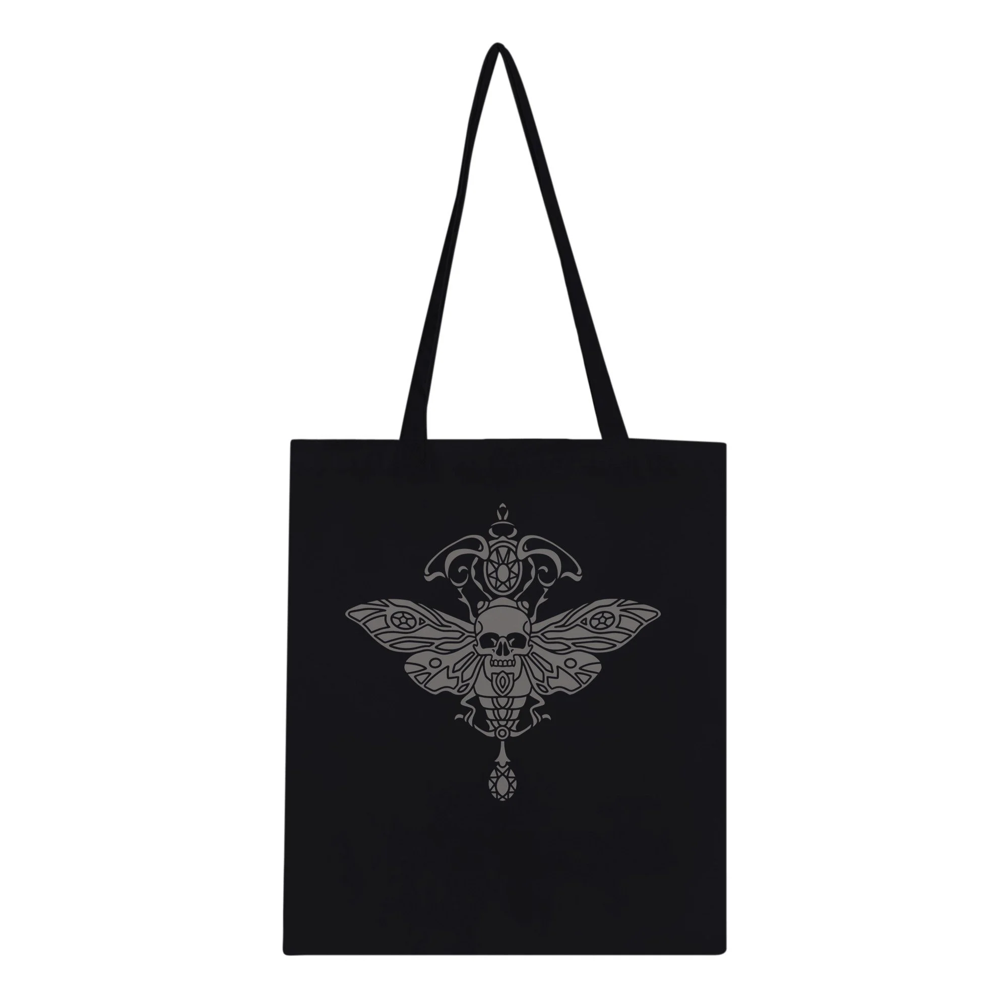 Grey Winged Skull -  Classic Tote Bag Black