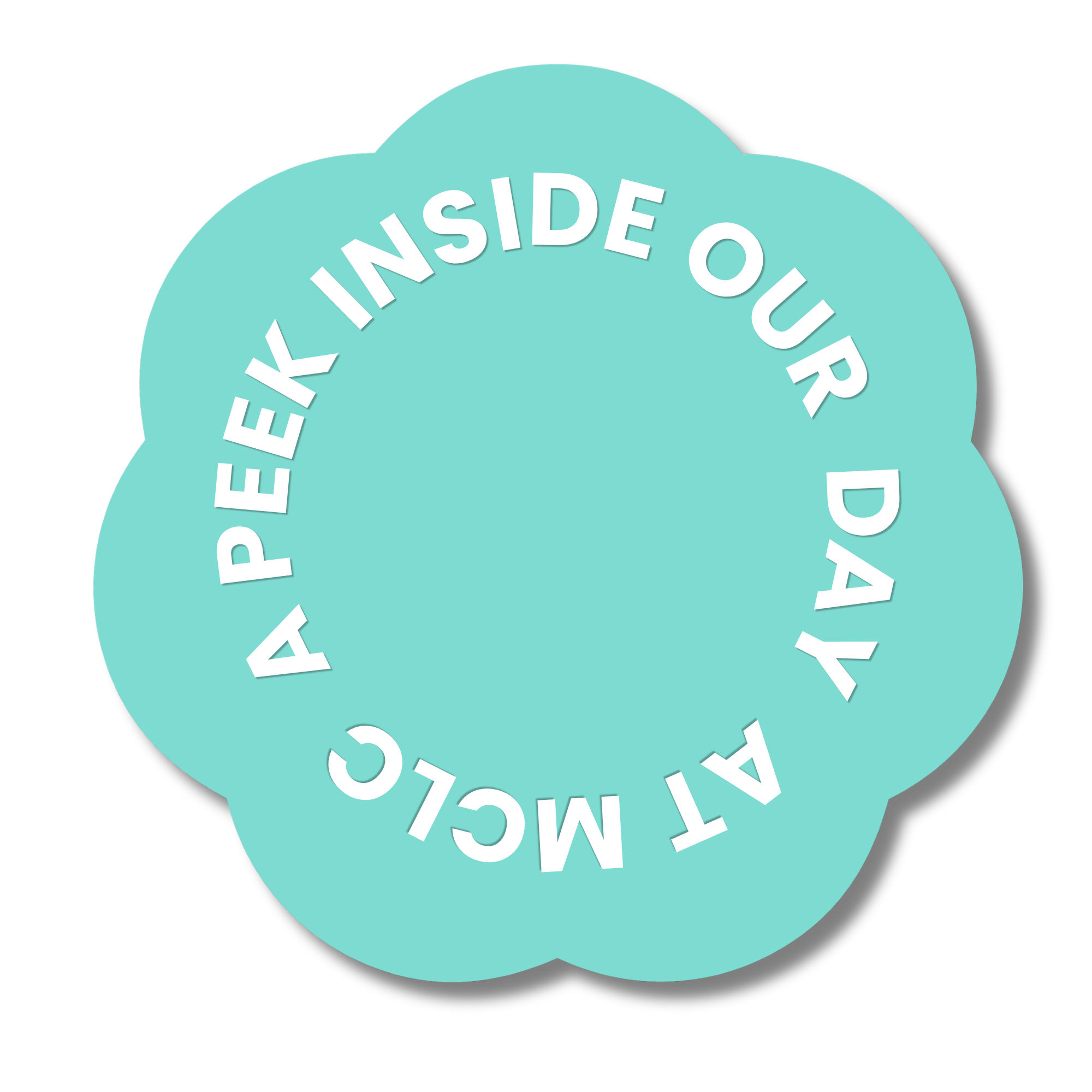 Close-up of a teal circular sticker with white text reading 'FEEL MY INSIDE OUUR' arranged around the circle, on a black background.