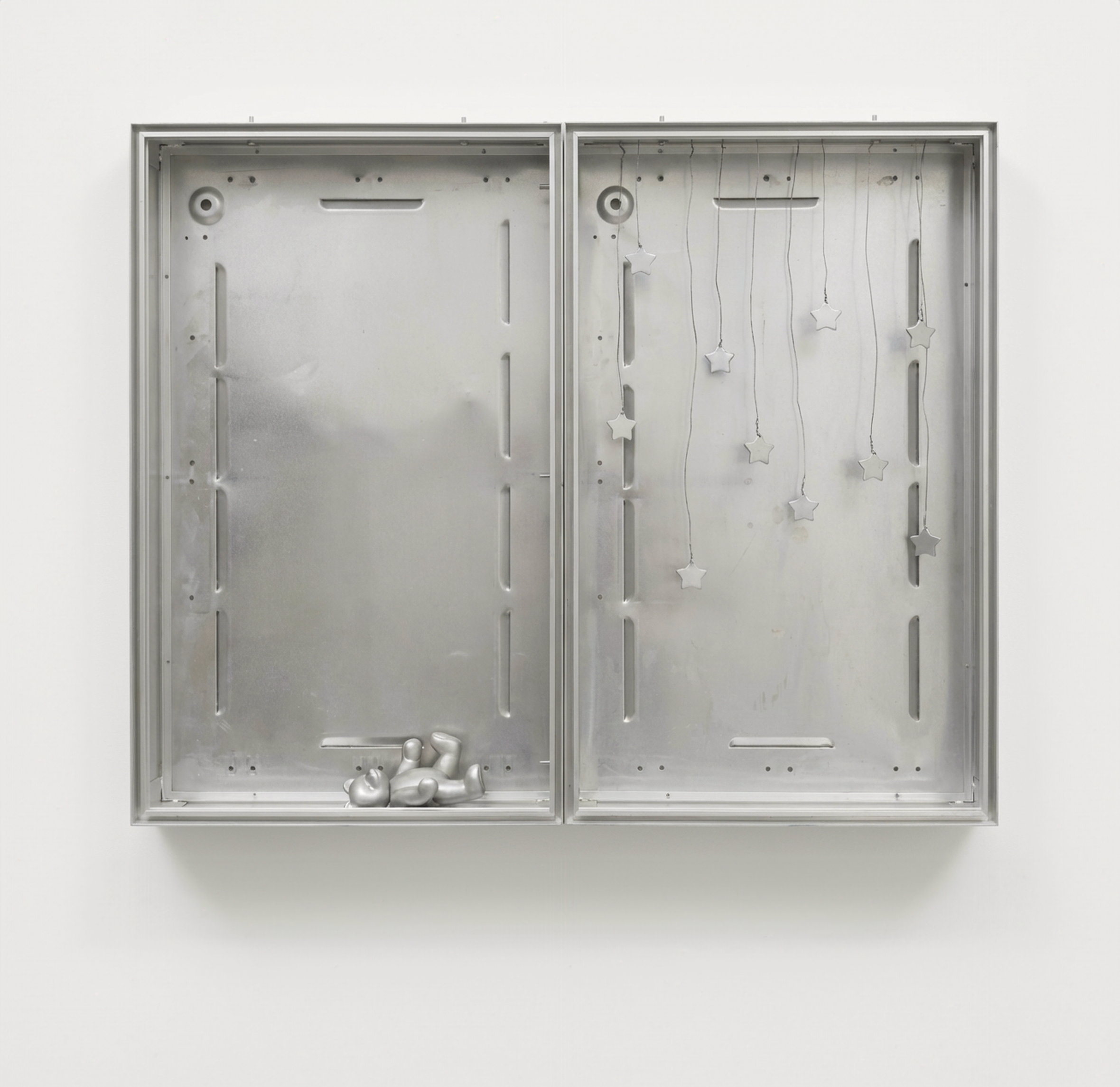 Untitled (separation in monochrome), 75cm x 90cm x 11cm, aluminum, steel, painted wood