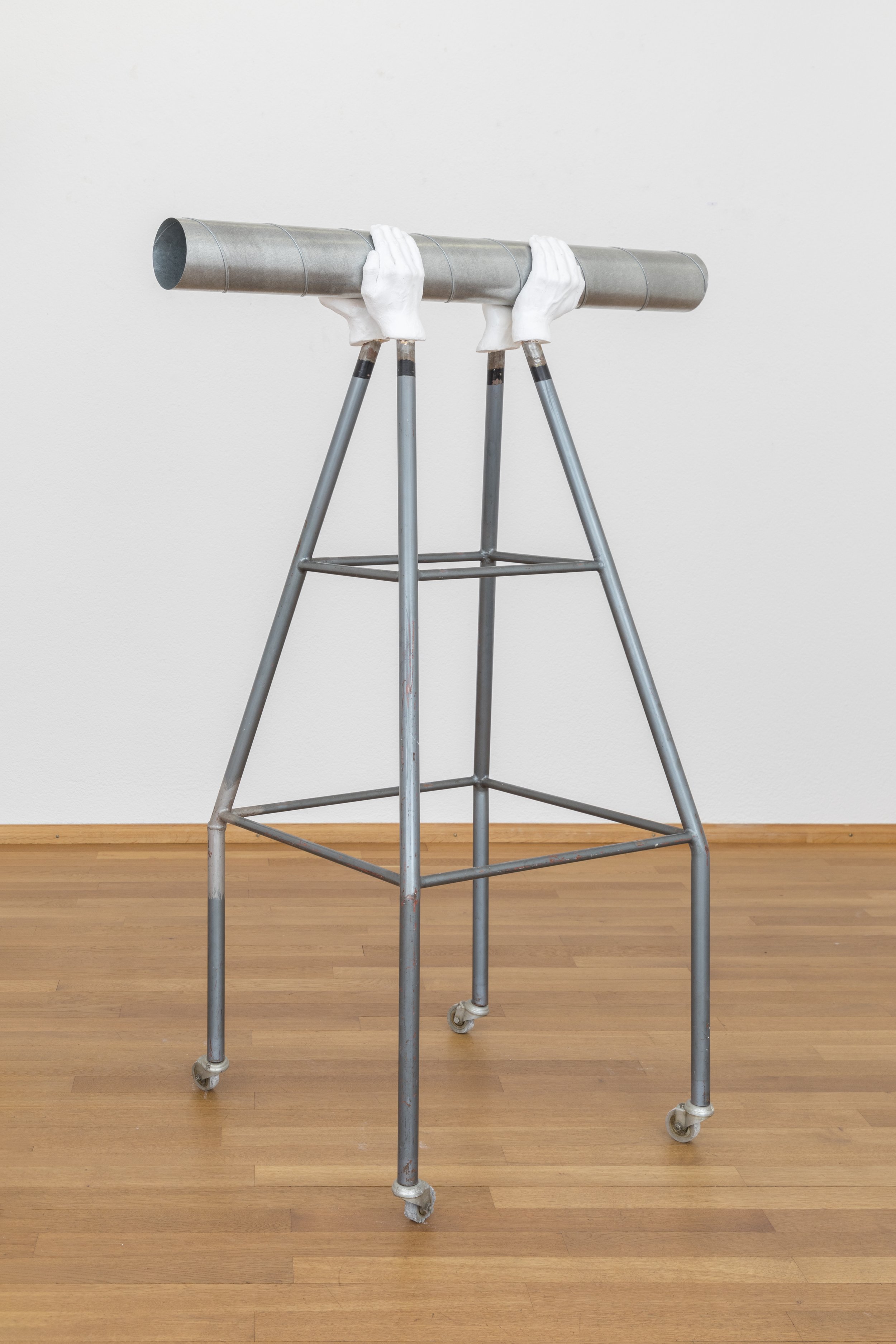 Untitled (Mouthpiece), 100cm x 60cm x 140cm, plaster, steel, 2024