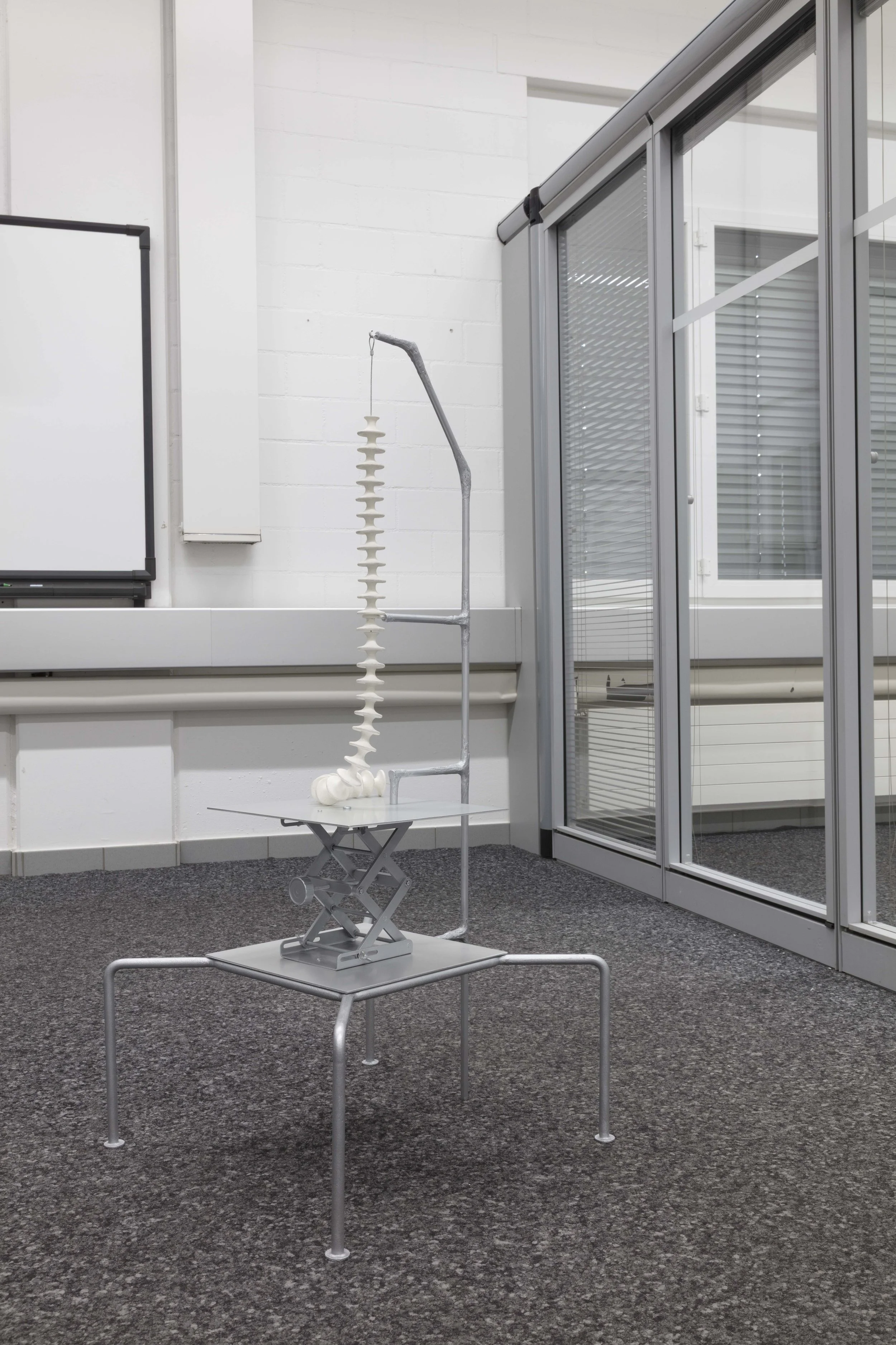 Untitled (held), 52cm x 52cm x 116cm, aluminum, steel, fiberglass putty, painted plastic, 2026