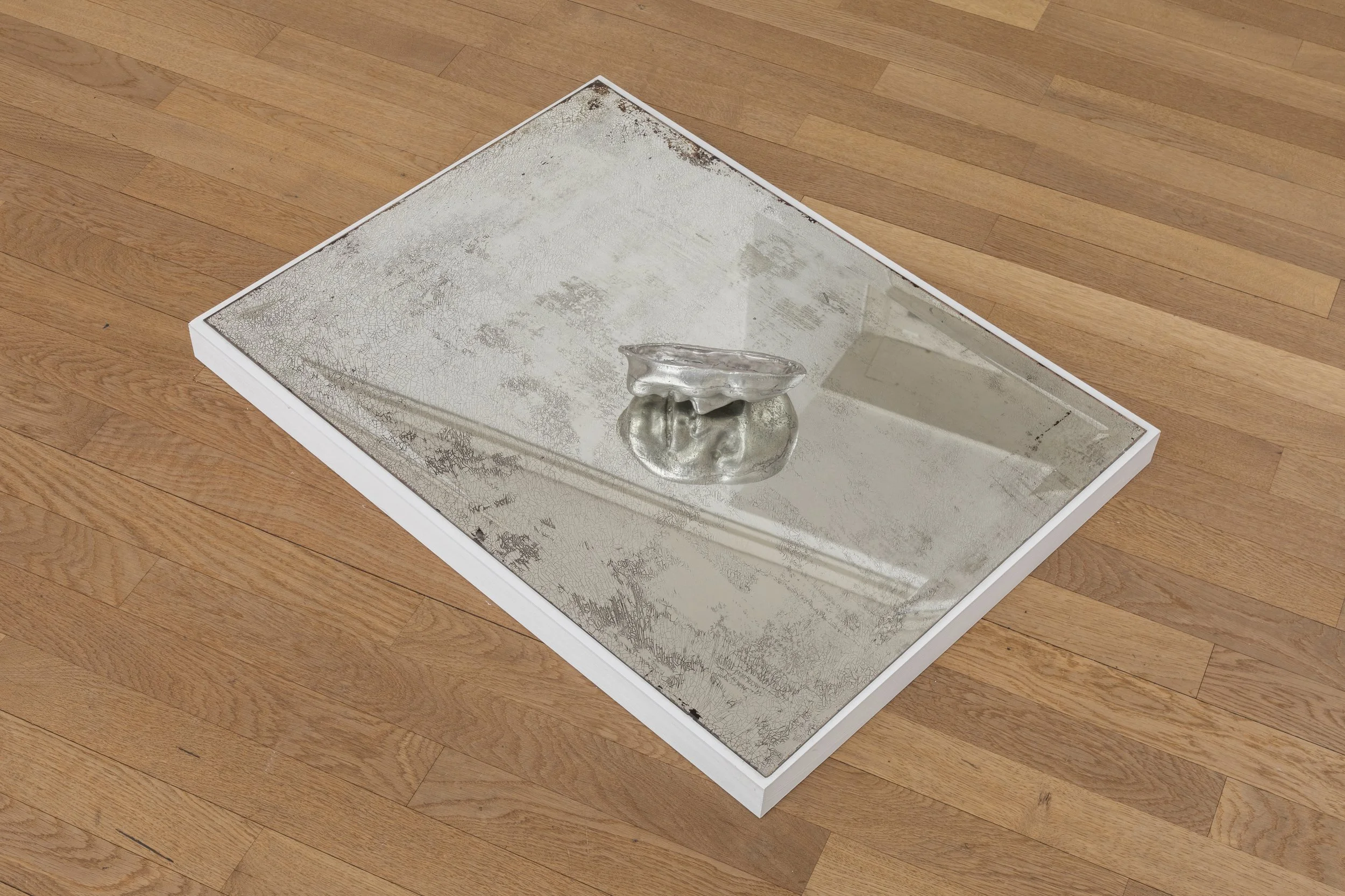 Untitled (Riverbed), 60cm x 80cm x 15cm, cast tin, oxidized antique mirror, 2025