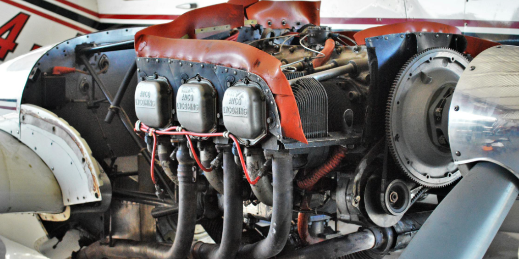 Lycoming aircraft engine close-up during 100-Hour inspection and preventative maintenance for general aviation aircraft