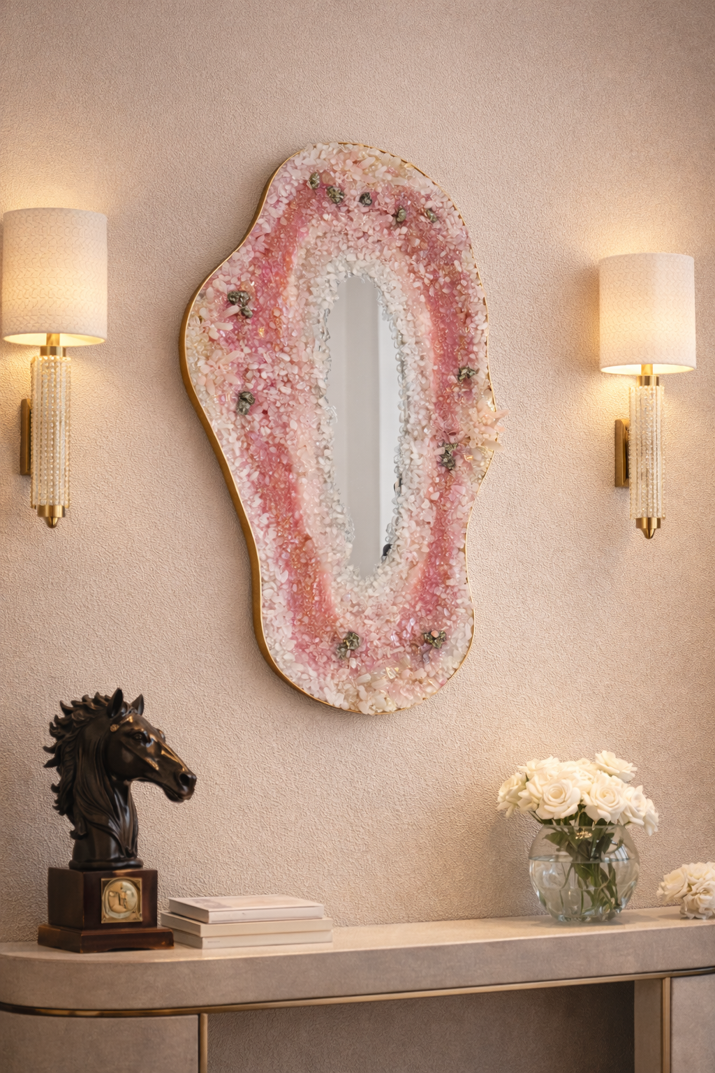 Rose quartz crystal geode texture sculptural wall art