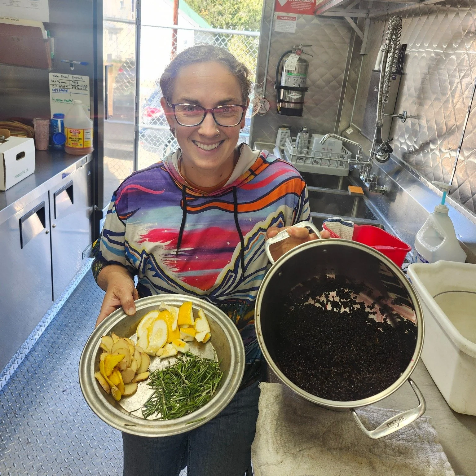Cameron cooked down elderberries and infused rosemary, lemon, and ginger to start the elderberry juice base for our upcoming workshop. Did you collect elderberries this year? Go through the process of making a medicinal syrup along with fire cider an