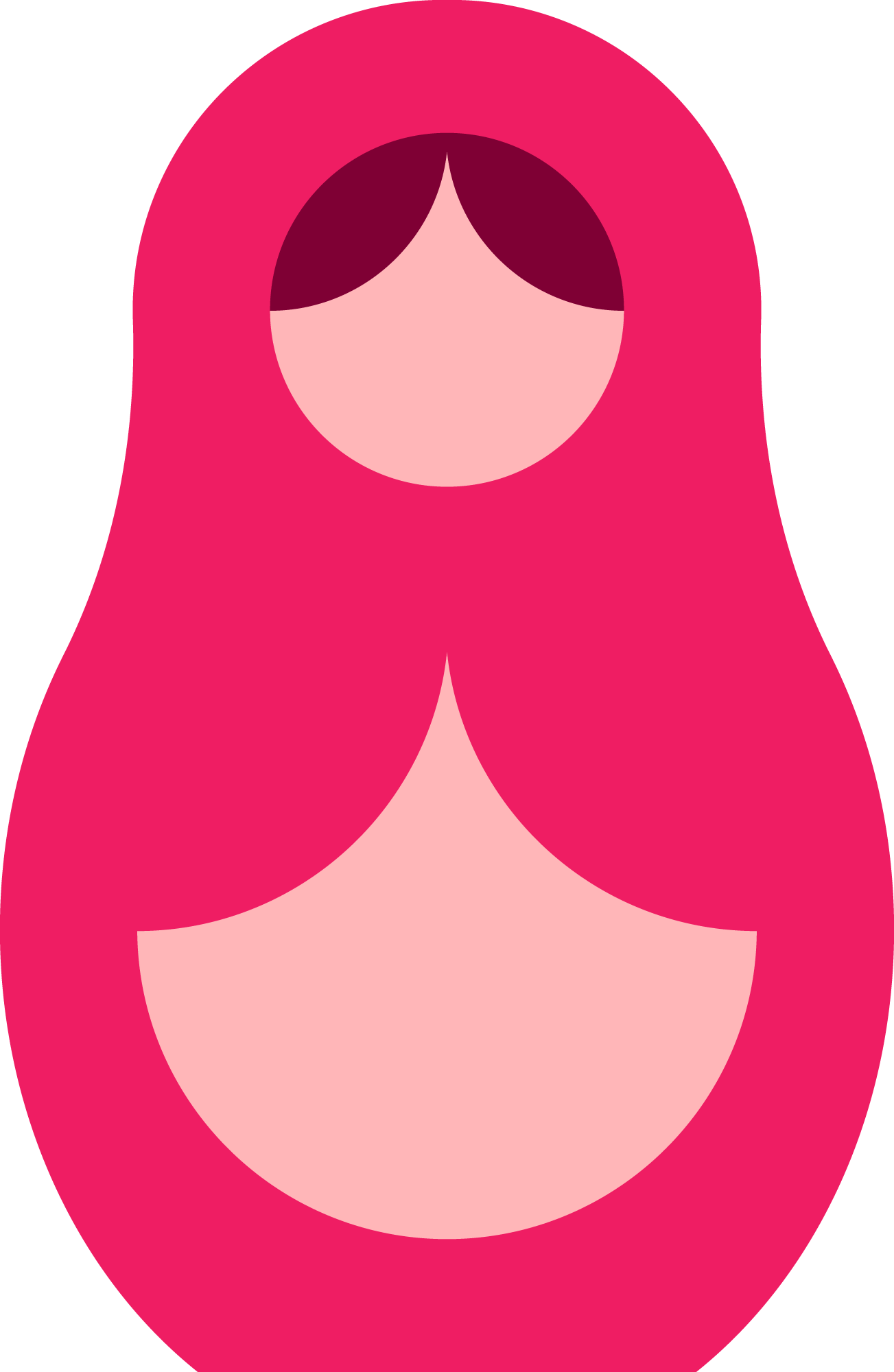 Minimalist illustration of a woman with long pink hair and a round face, wearing a pink dress.