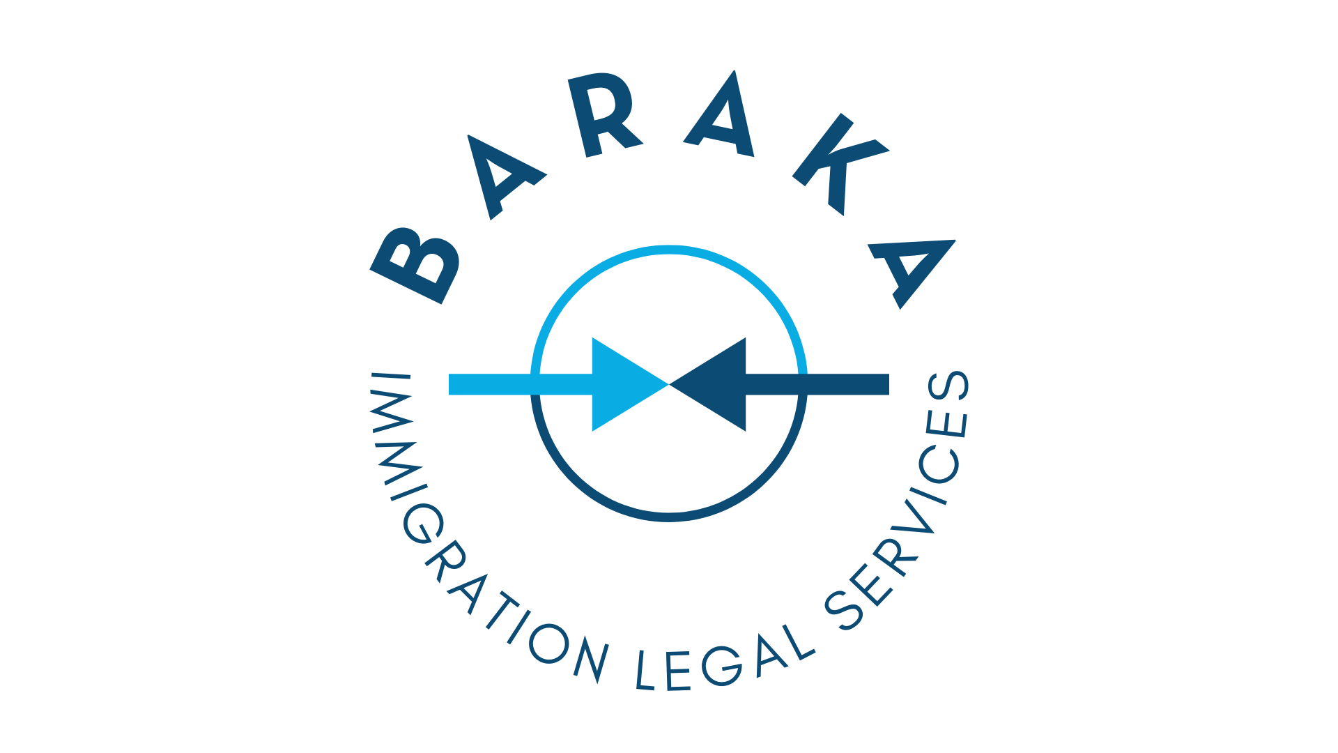 Logo of BARAKA Immigration Agency featuring two arrows pointing in opposite directions inside a circle, with the words 'BARAKA' on top  'LEGAL SERVICES' around the circle.