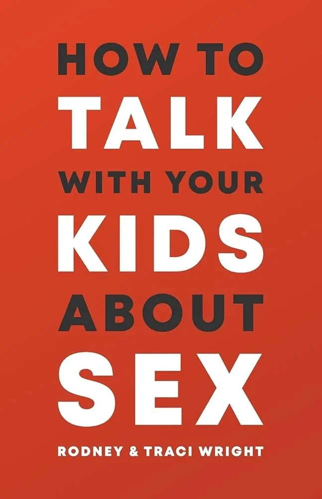 Book cover titled 'How to Talk with Your Kids About Sex' by Rodney & Traci Wright, with a red background and bold black and white text.