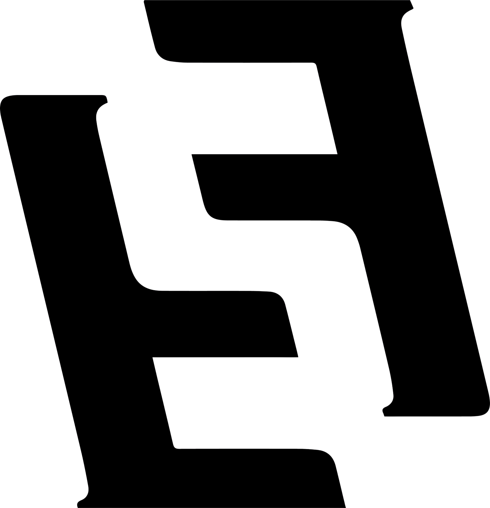 Black and white logo of two black F's angled to create a negative space "S" in the middle. This is the logo for Flipside