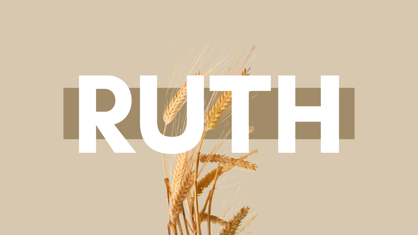 The word 'RUTH' in large white capital letters overlaying a beige background with wheat stalks and a beige horizontal stripe.