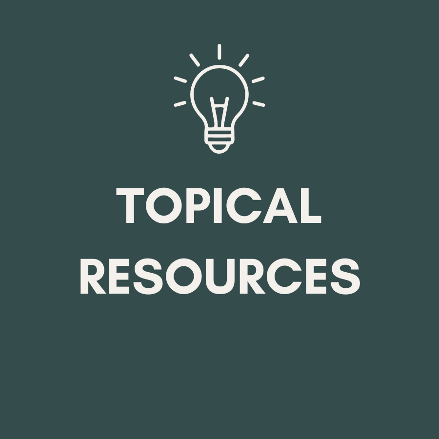 A graphic with a lightbulb icon above the words "Topical Resources" on a dark background.