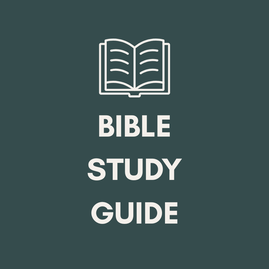 A dark green cover with an outline of an open Bible and the text 'Bible Study Guide' in bold white letters.