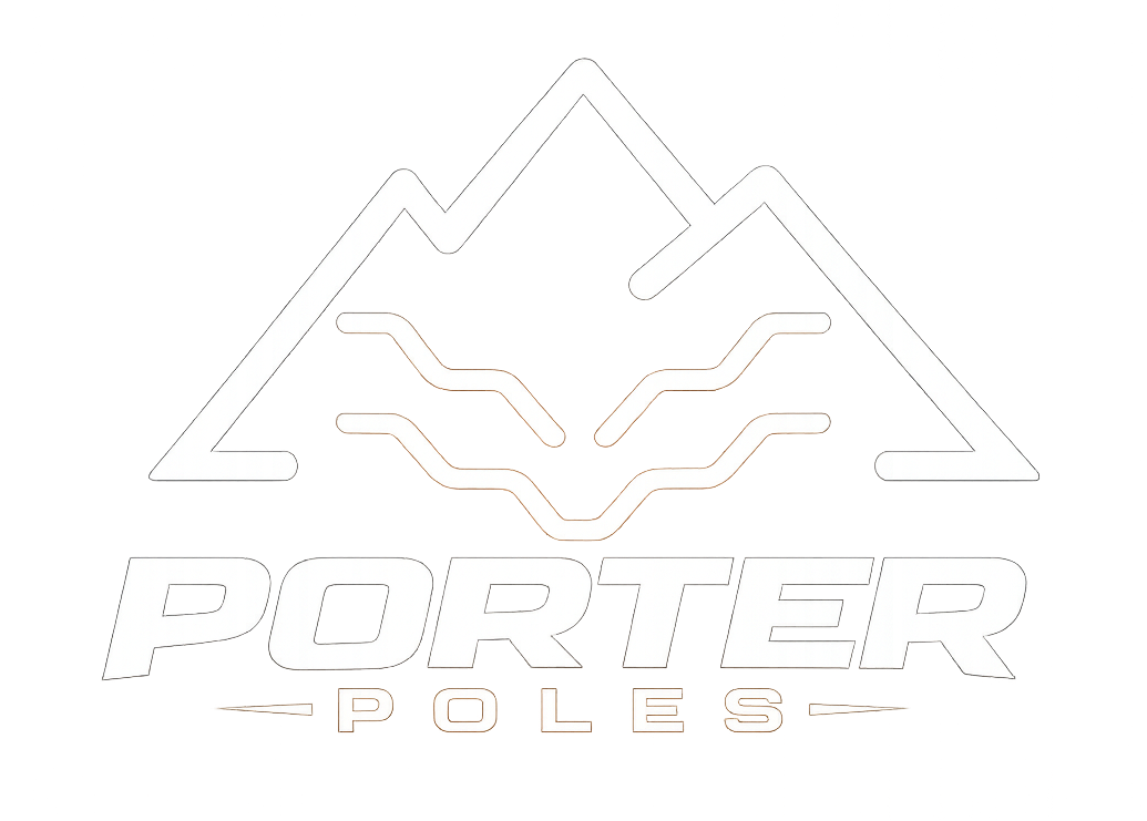 Logo with mountain outline and the text 'PORTER POLES' underneath.