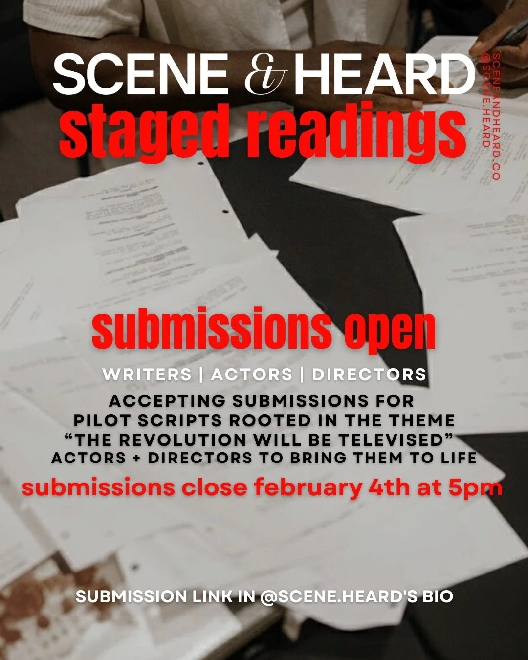 The revolution will be televised&hellip; and it might start on stage.📺📡

Submissions are open for the next Scene &amp; Heard staged reading. This theme is about joy, resilience, and transformation, not just resistance.

Scroll to learn more. Submit