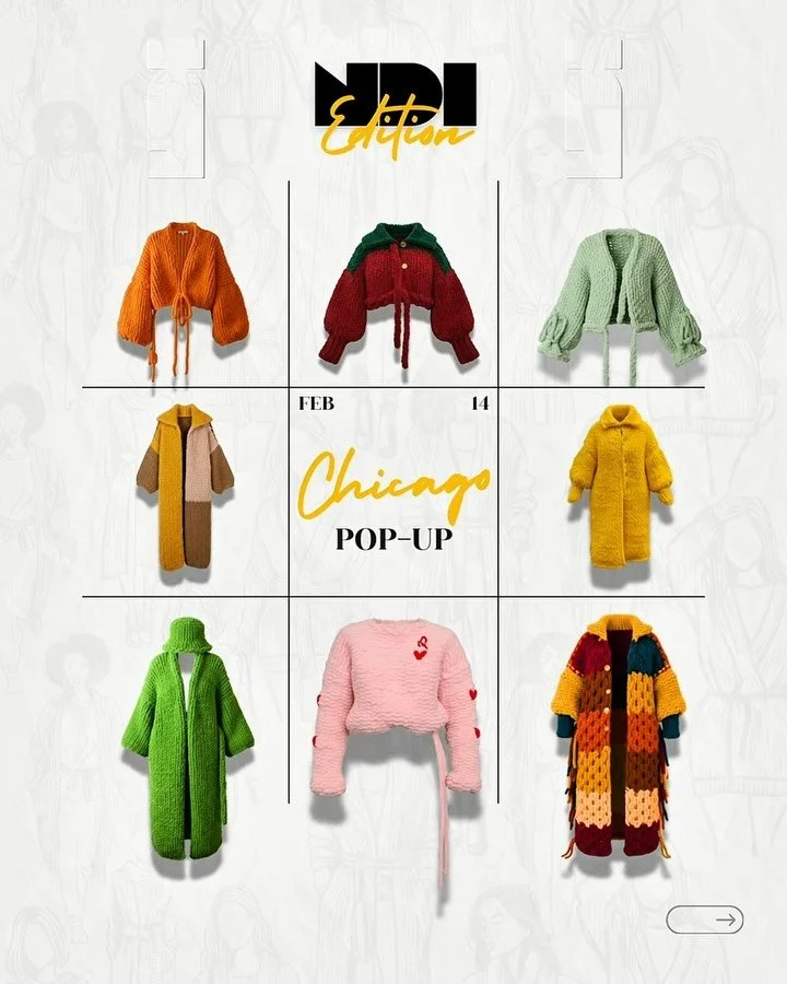 ✨🧶✨RSVP IN BIO✨🧶✨
Warm coats. Cold city. Free mimosas
Join us for a cozy Shop &amp; Pop ✨
🗓 Feb 14 | 12&ndash;3p
📍Chicago - @theoutfitt_hq 
🥂 Complimentary mimosas
🎟 RSVP raffle for a premium crop coat!
One of a kind Handmade Chunky Knitwear. 
