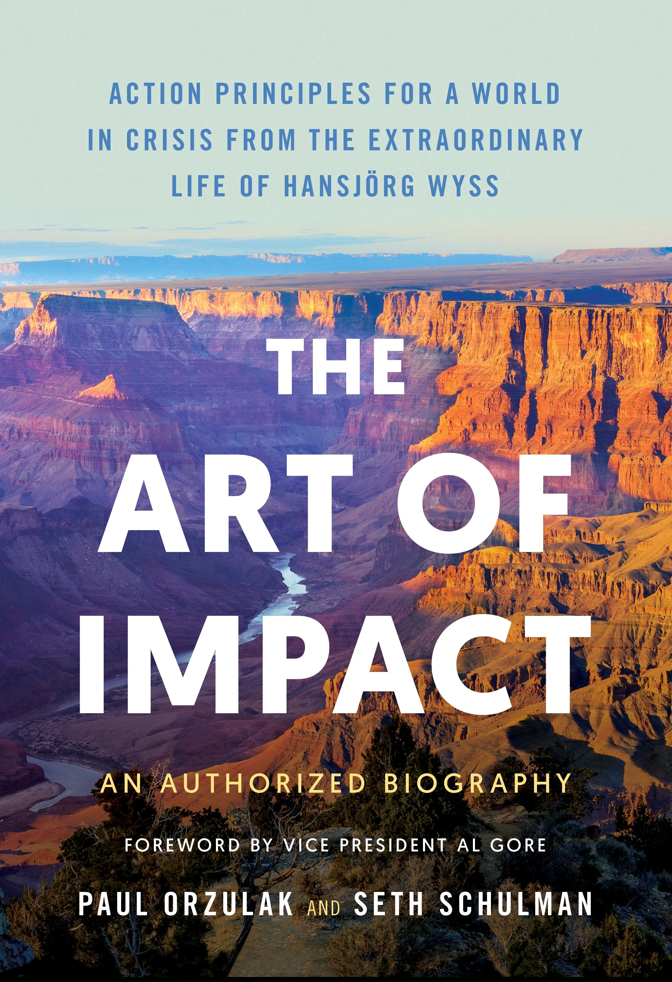 Book cover for 'The Art of Impact' featuring a landscape of the Grand Canyon at sunset with purple, red, and orange hues.