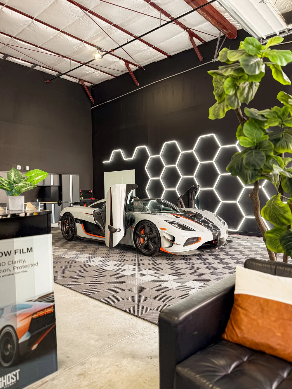 Koenigsegg parked in the Zeal Restyling showroom in Bluffdale, Utah