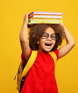 ADHD Screening young child with books on his head