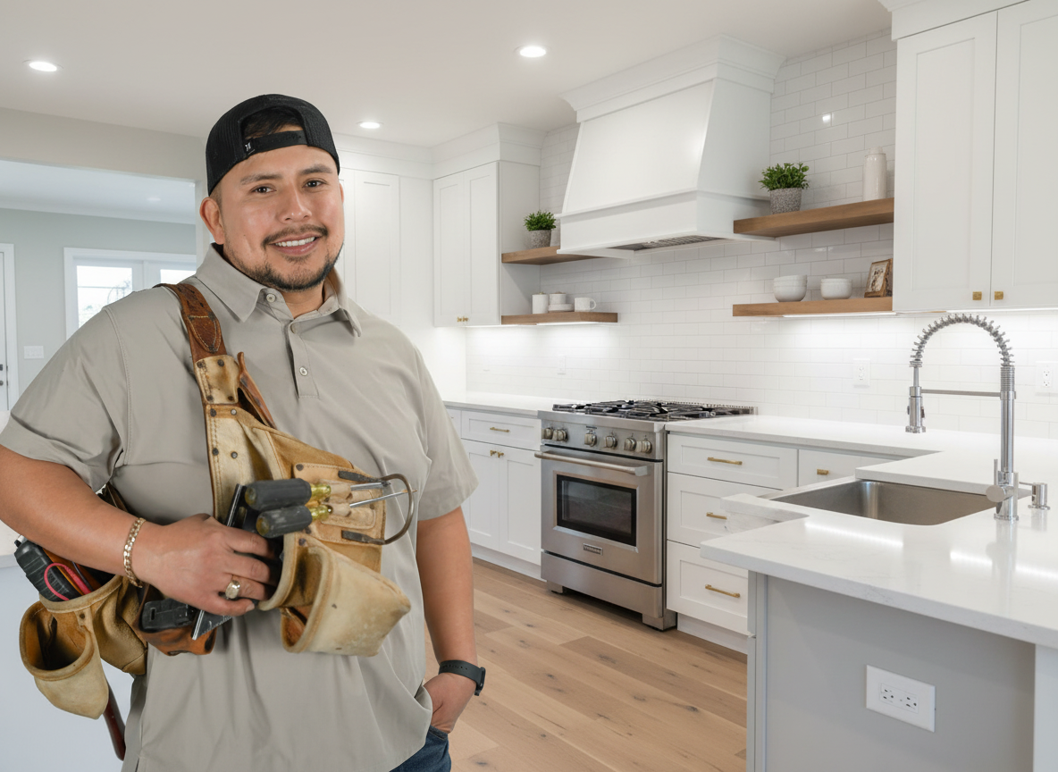 Kitchen remodeling contractor showcasing completed modern kitchen renovation in Rocky Mount NC