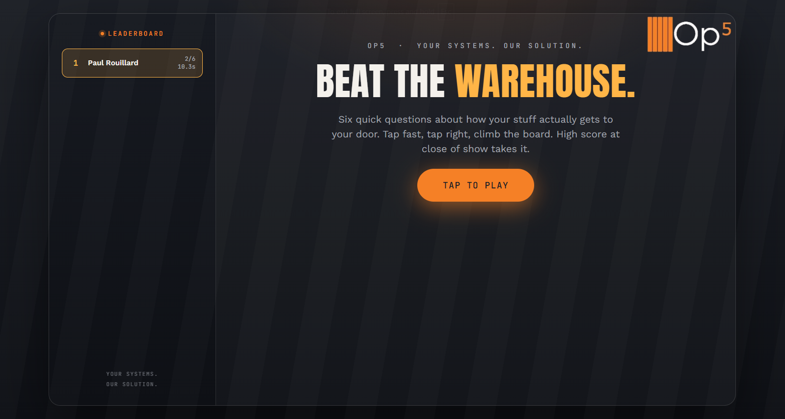 kiosk game landing page and leaderboard