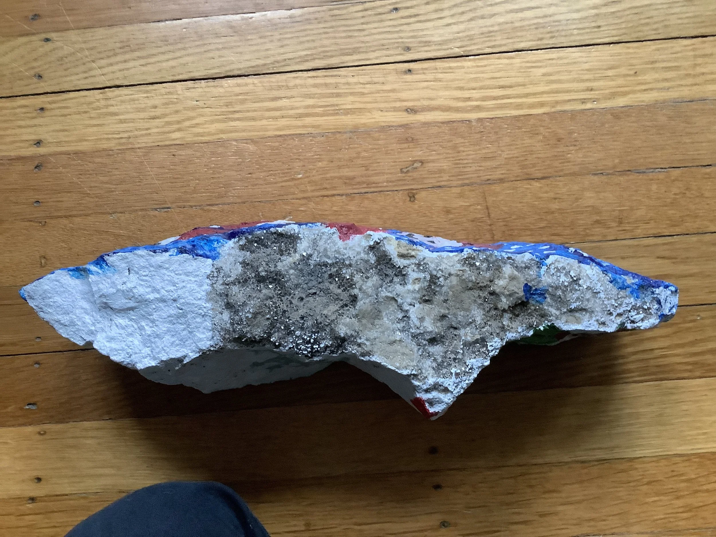 Hand-painted, Christmas-themed rock studded with Herkimer Diamonds