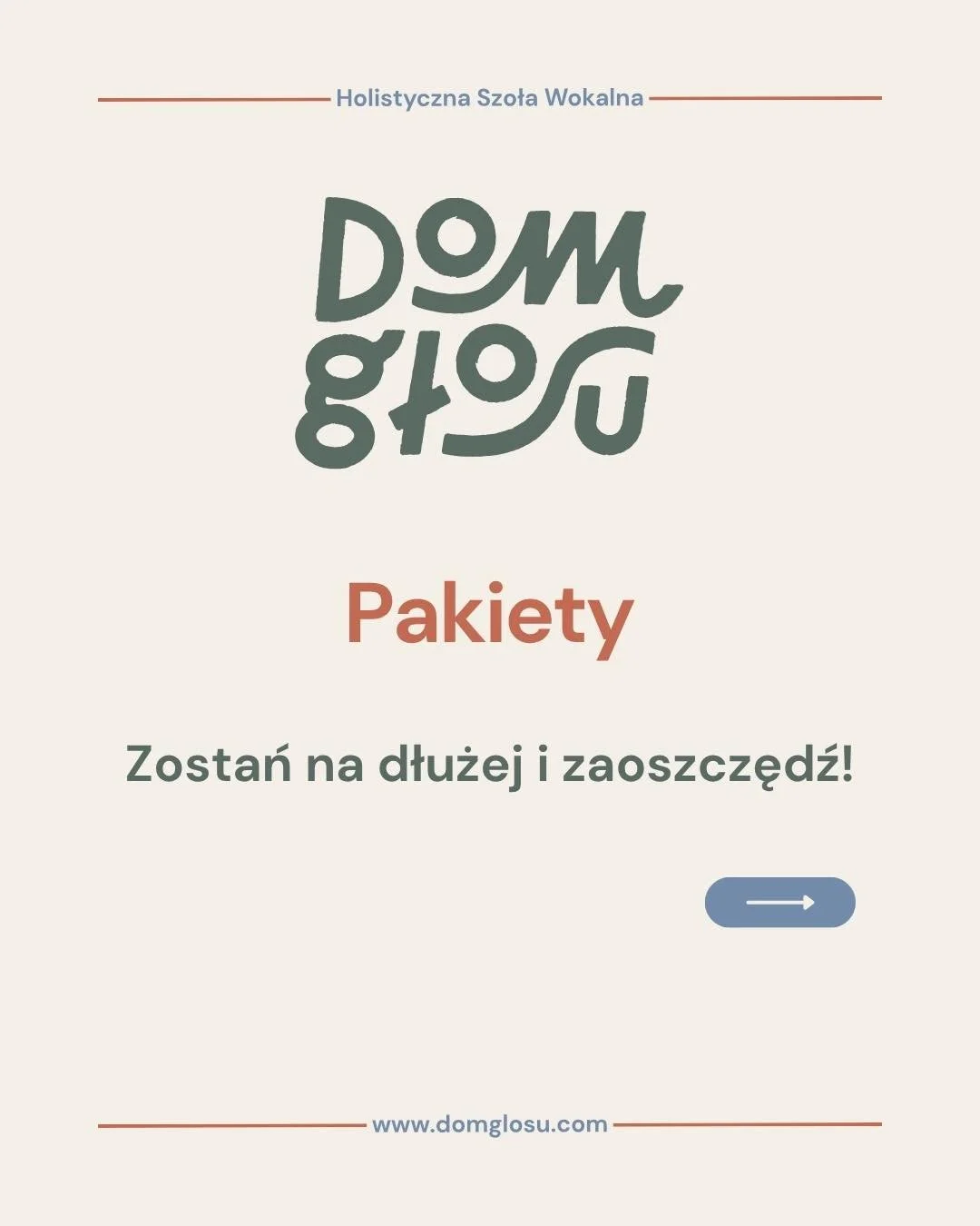 Chcesz zostać w Domu Głosu na dłużej? 🌿
Przygotowałam dla Ciebie coś specjalnego!
Kupując pakiet oszczędzasz, a także mobilizujesz się do regularnej pracy 🫡

🤒
Przeziębienie? Urlop?
Oczywiście, że wzięłam to pod uwagę!
Czas na wykorzystanie pakiet