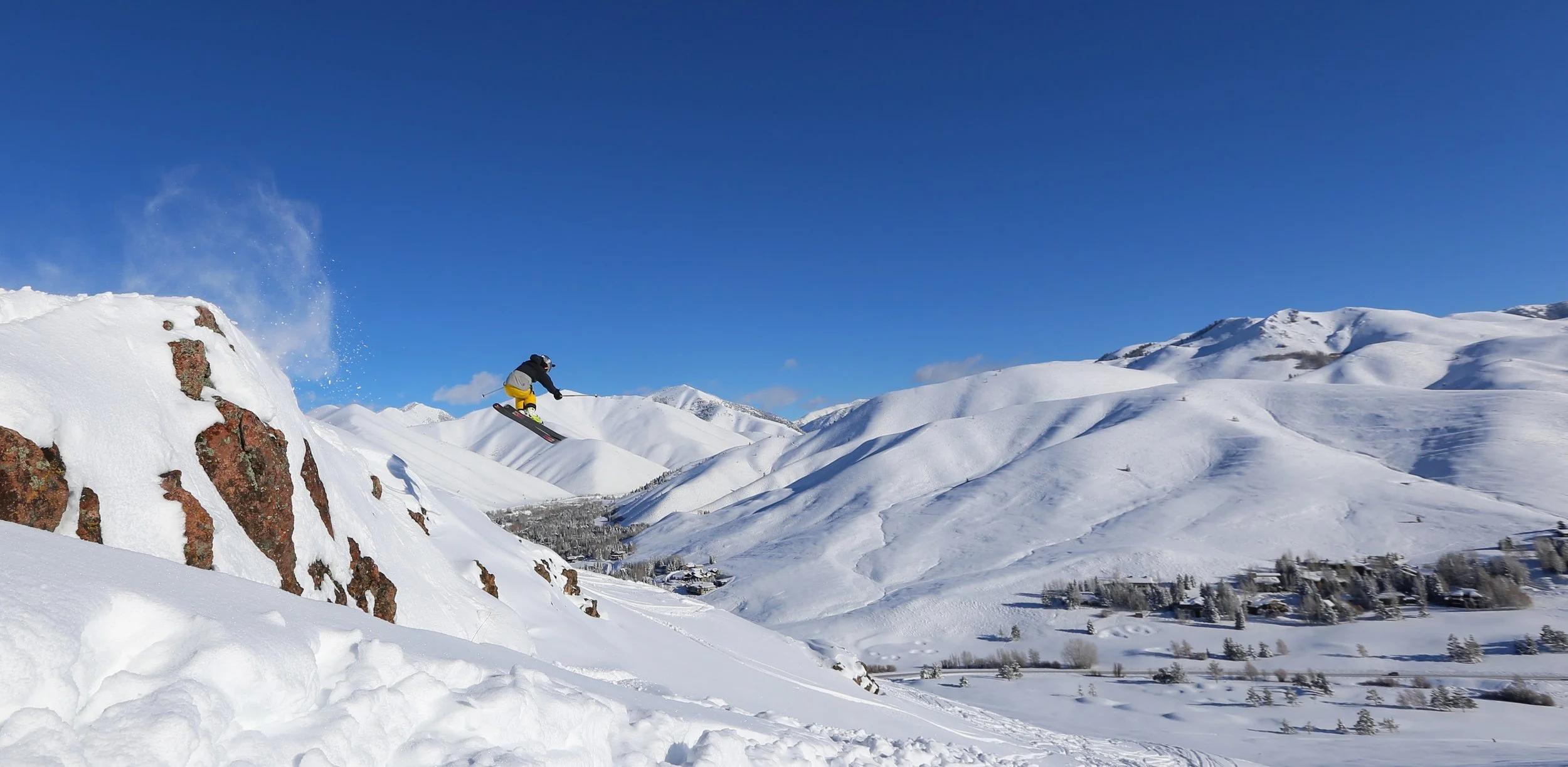A skier jumping at Sun Valley ski resort in Idaho