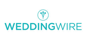 WeddingWire logo with blue and gray text and abstract floral design