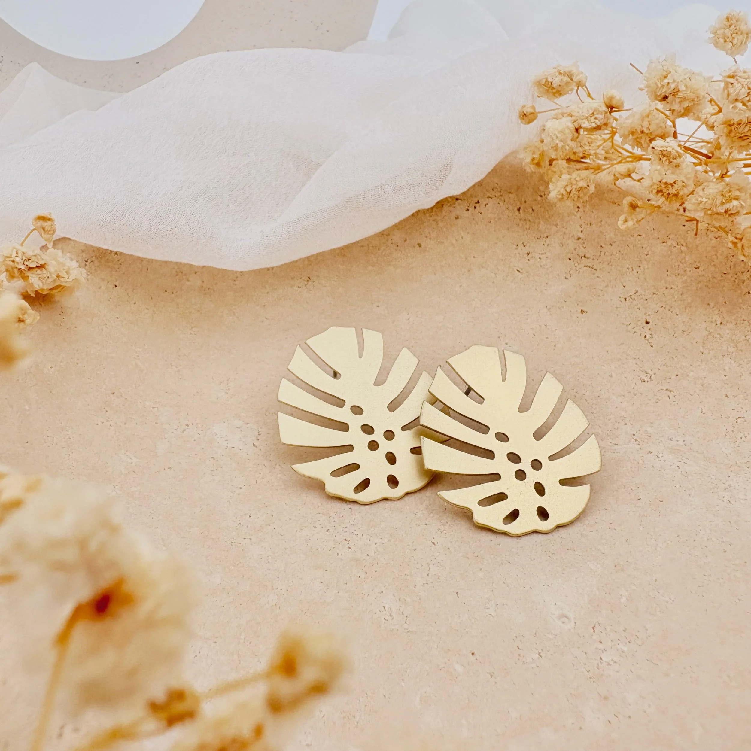 Monstera Stud Earrings