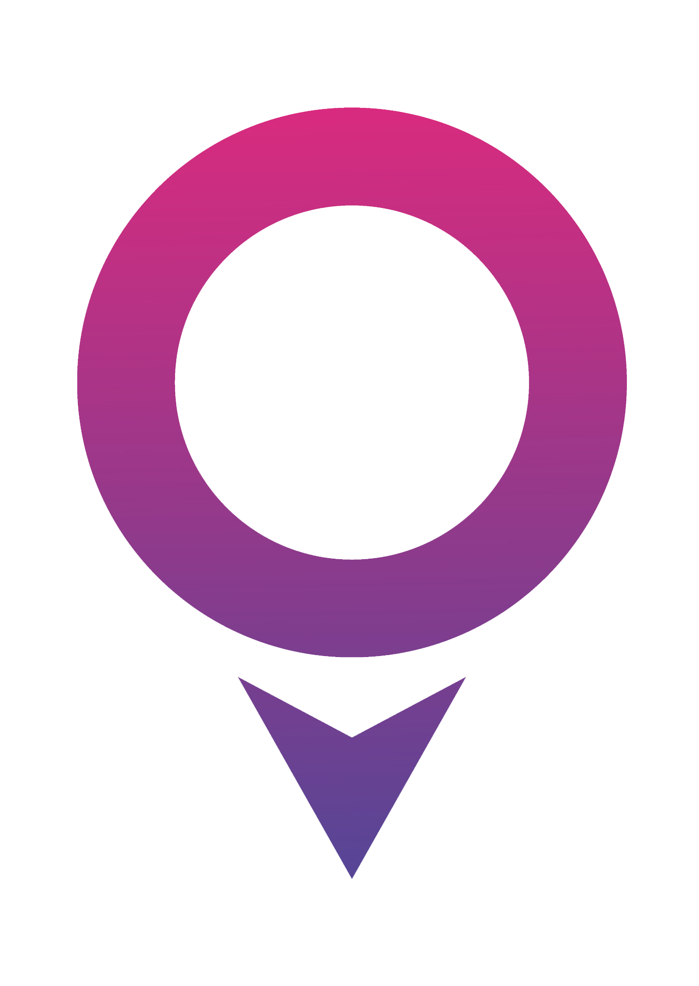 A location pin icon with a purple gradient outline and a downward arrow at the bottom, symbolizing a map or navigation marker.