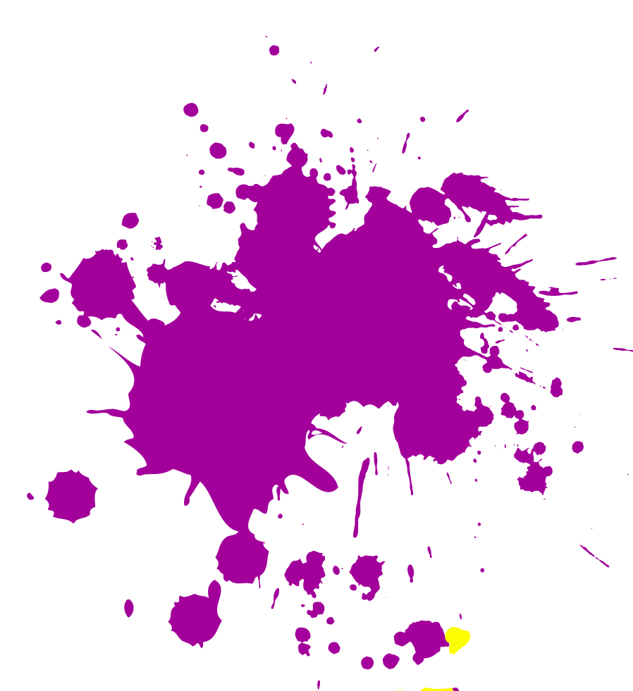 A purple paint splatter on a black background with some yellow accents at the bottom.