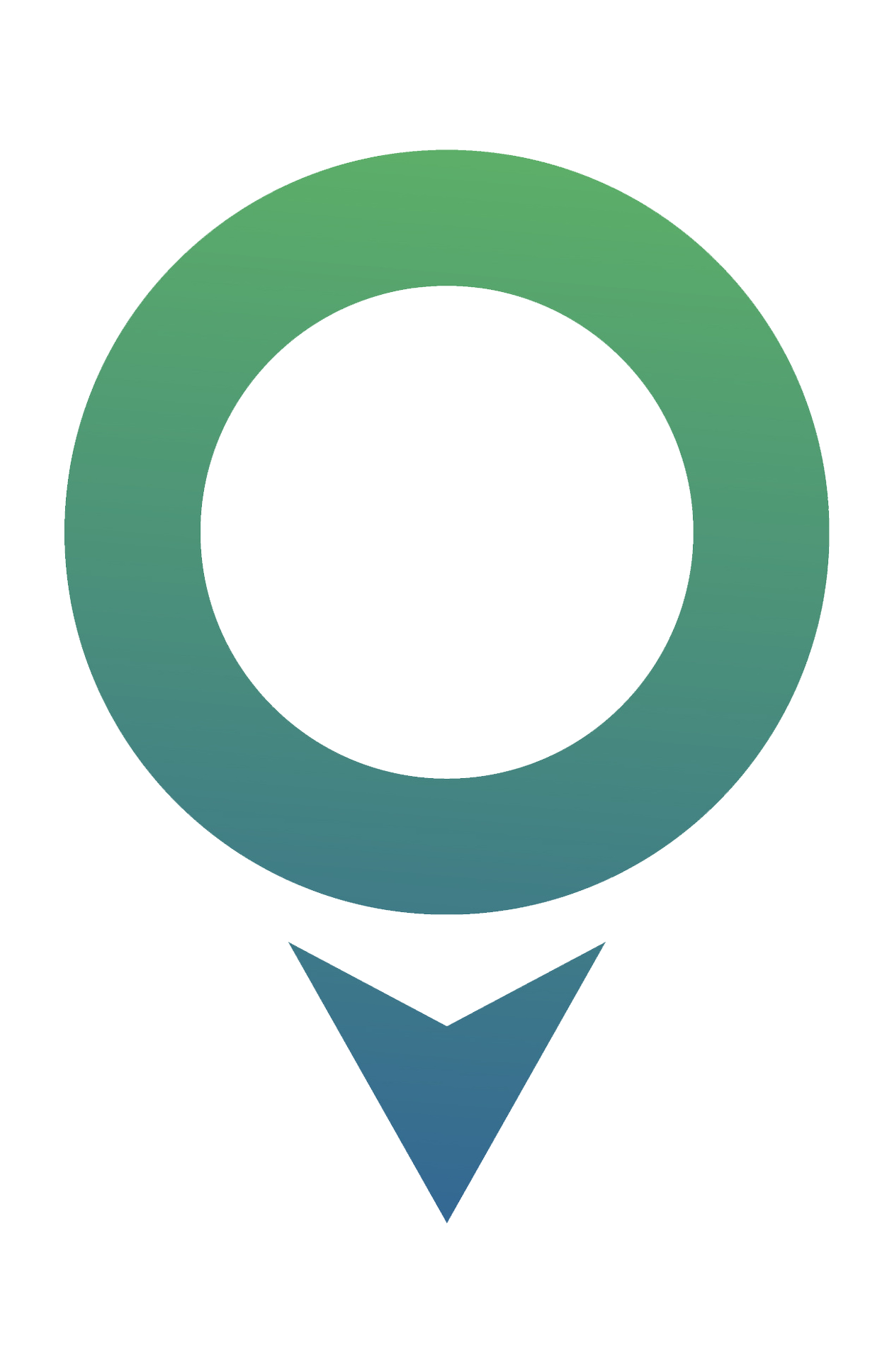 Green and blue location pin icon with circular top and downward-pointing arrow at the bottom.