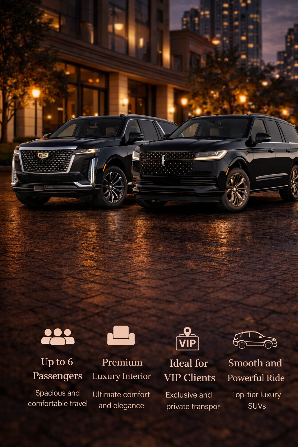 Luxury chauffeur fleet of Cadillac Escalade and SUVs in San Diego