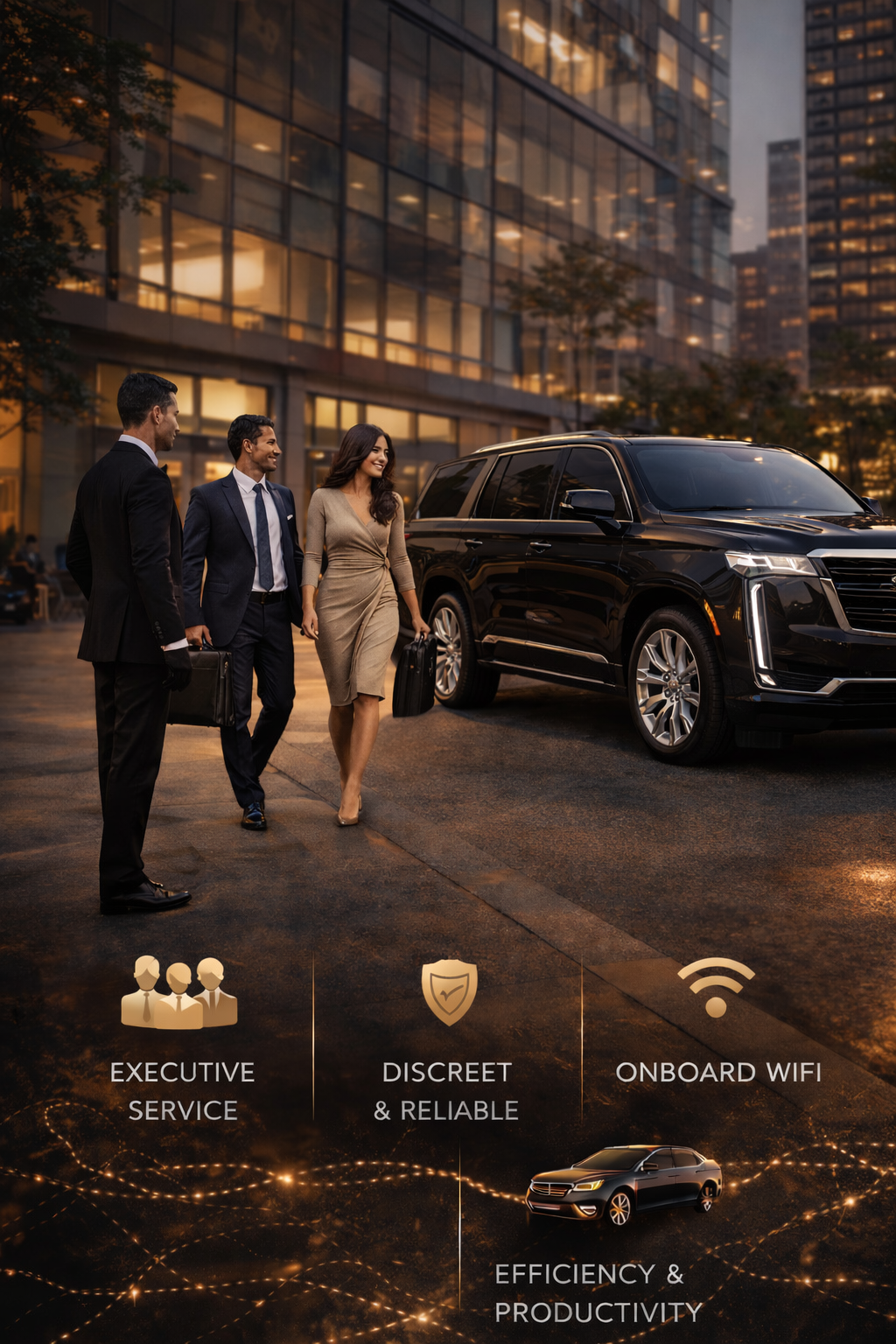 Couple arriving with luxury SUV chauffeur service in San Diego