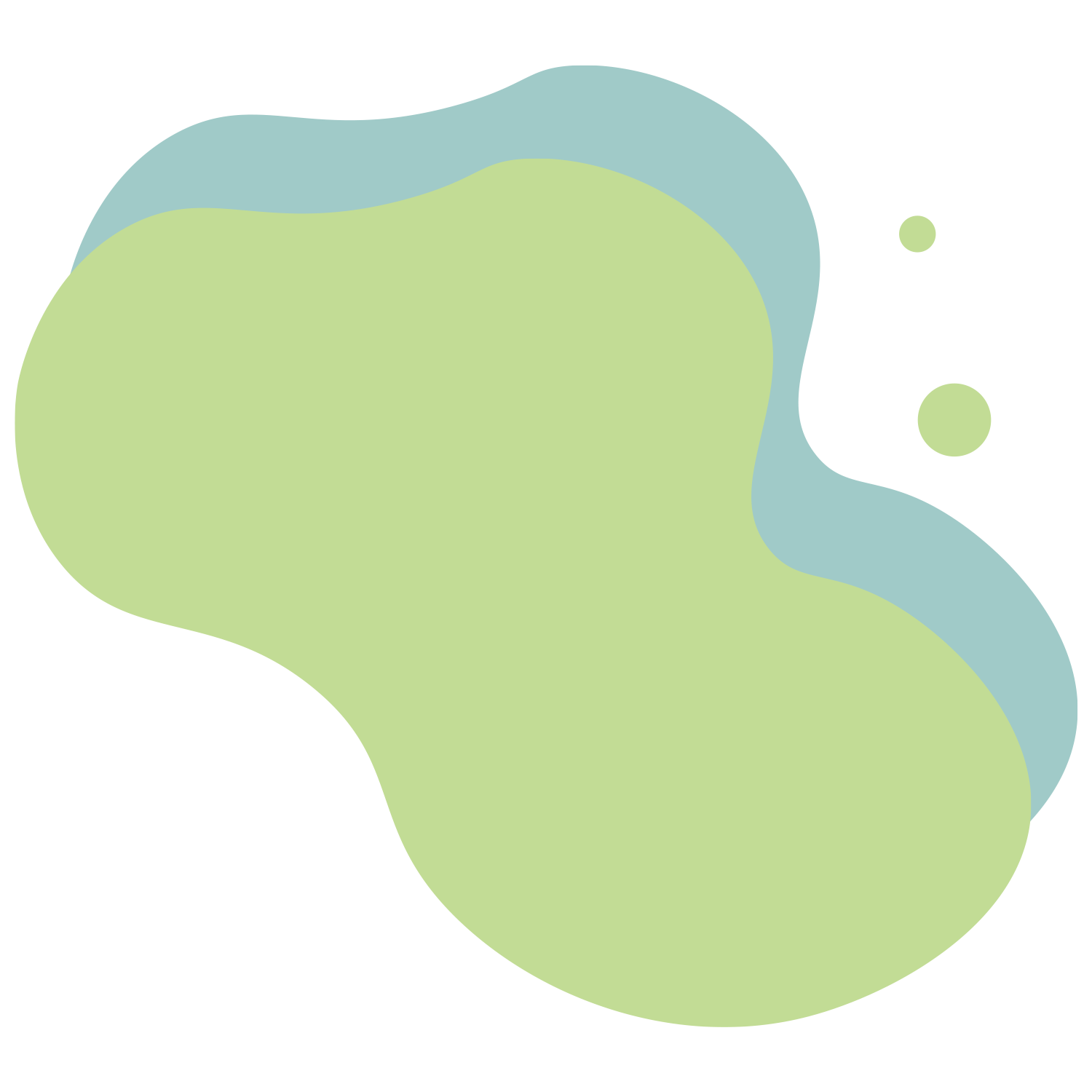 Abstract organic shapes in soft pastel green and blue colors overlapping on a black background.