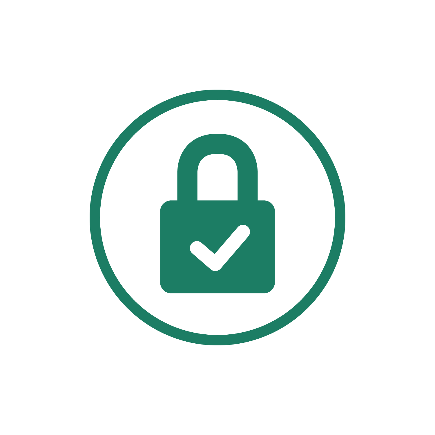 Secure lock icon with check mark in circle indicating security or verified status.