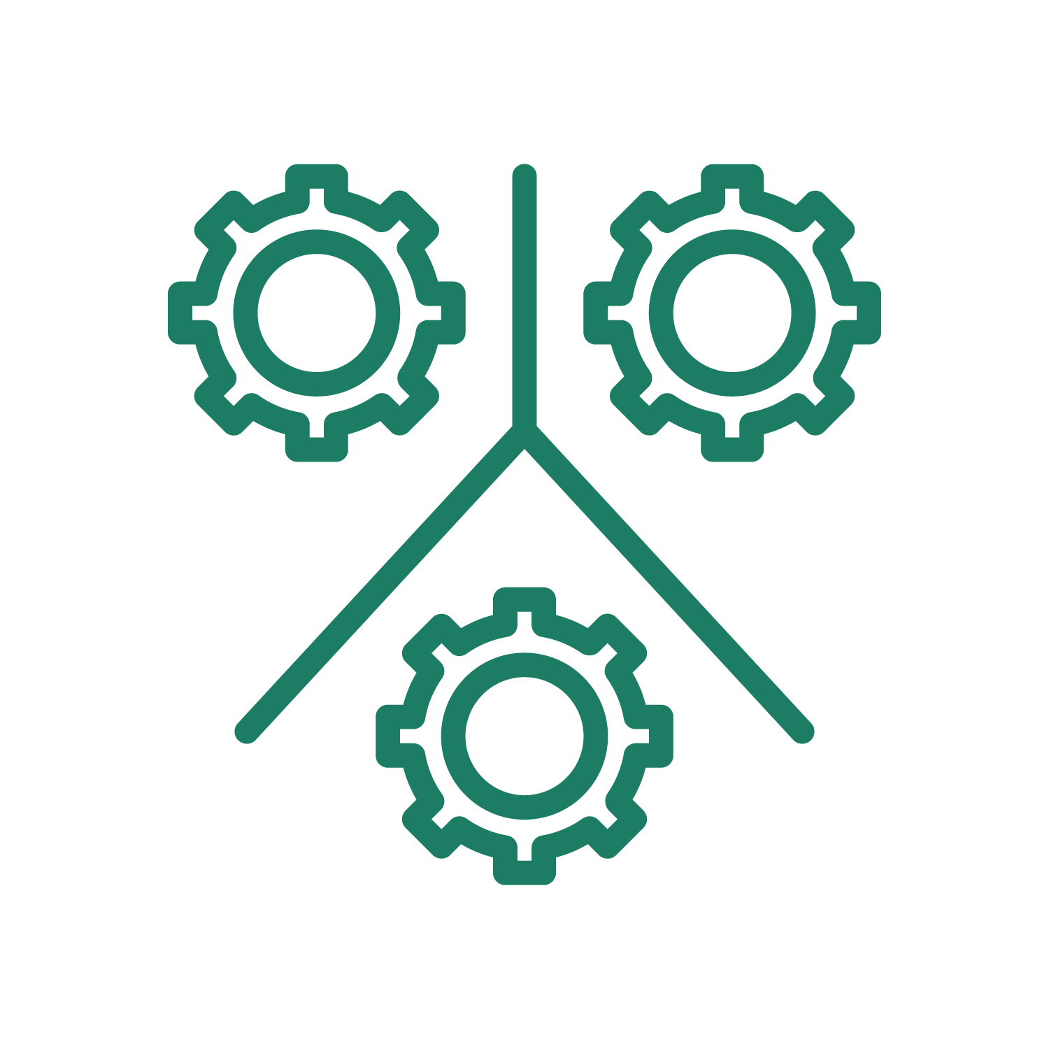 A diagram showing interconnected gears in a triangular formation.