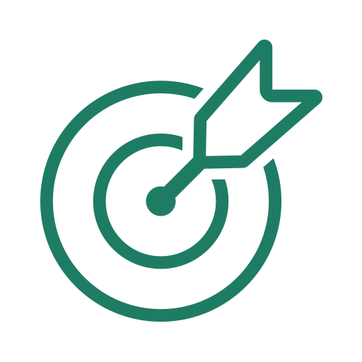 A minimalist green icon of a target with an arrow hitting the bullseye.