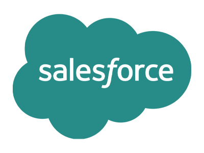 Salesforce logo with white text inside a teal speech bubble.