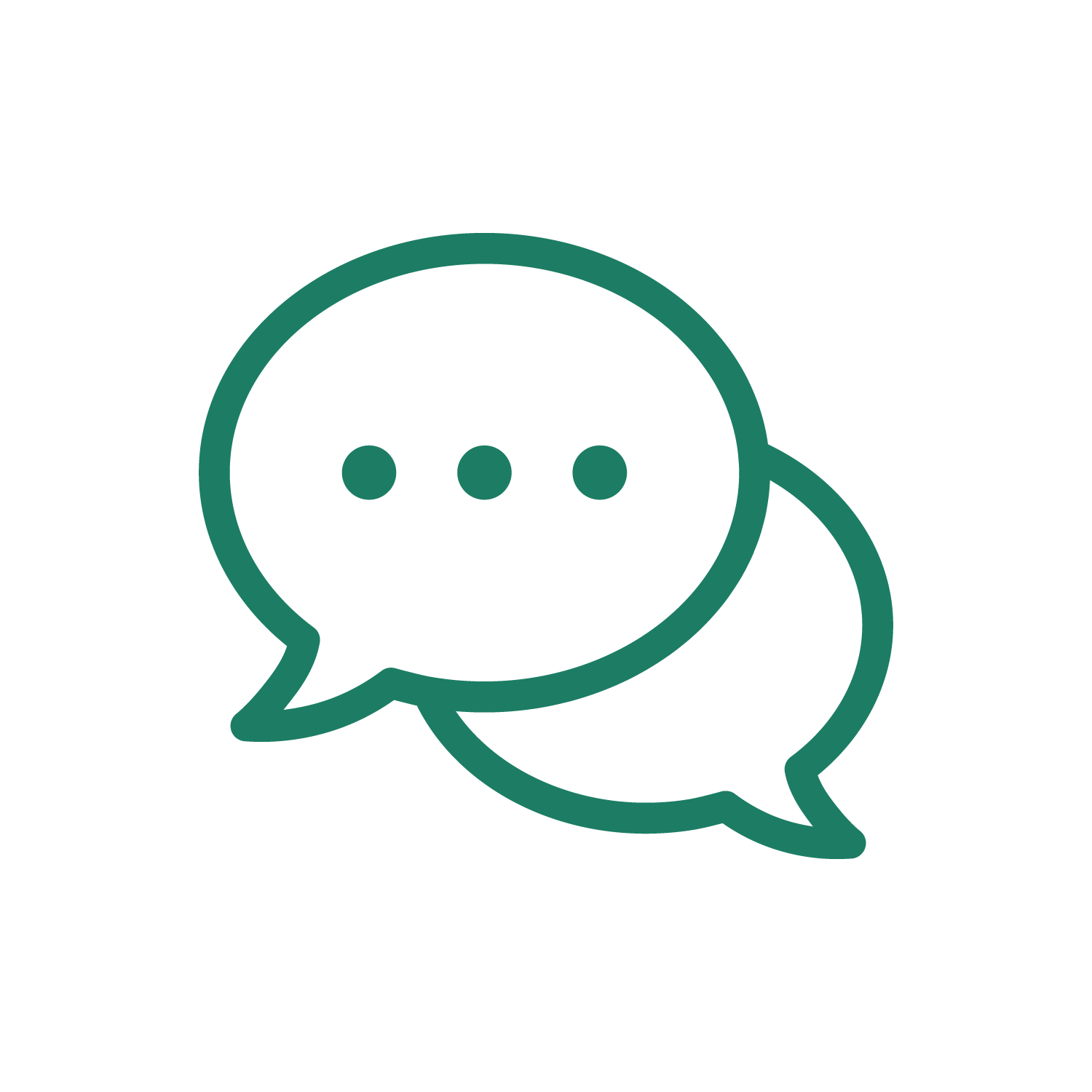 Two overlapping speech bubbles, one with three dots indicating conversation or messaging.