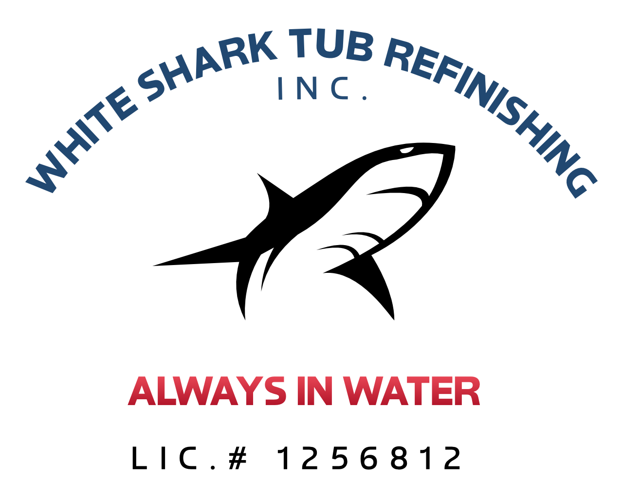 A stylized illustration of a Great White Shark, primarily black and white, with a dark blue text banner around the back of the head. There is a red banner or text underneath the Shark.