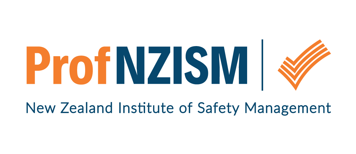 Logo for ProfNZISM, New Zealand Institute of Safety Management, featuring the name and a check mark symbol.