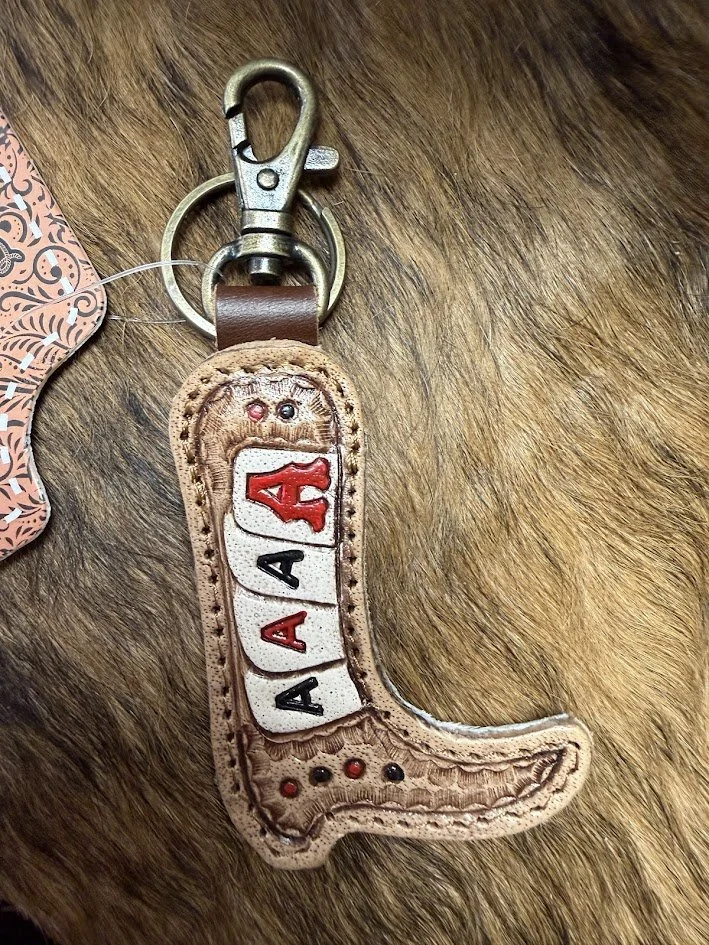 Aces Tooled Leather & Cowhide Keyring